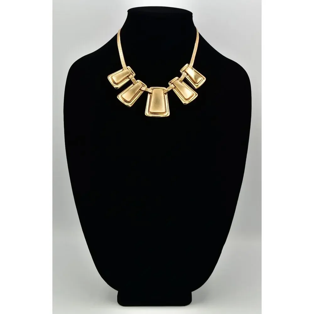 Brighton Collar Necklace Chunky Gold Bib Shiny Brushed Matte Heavy Signed BinBL